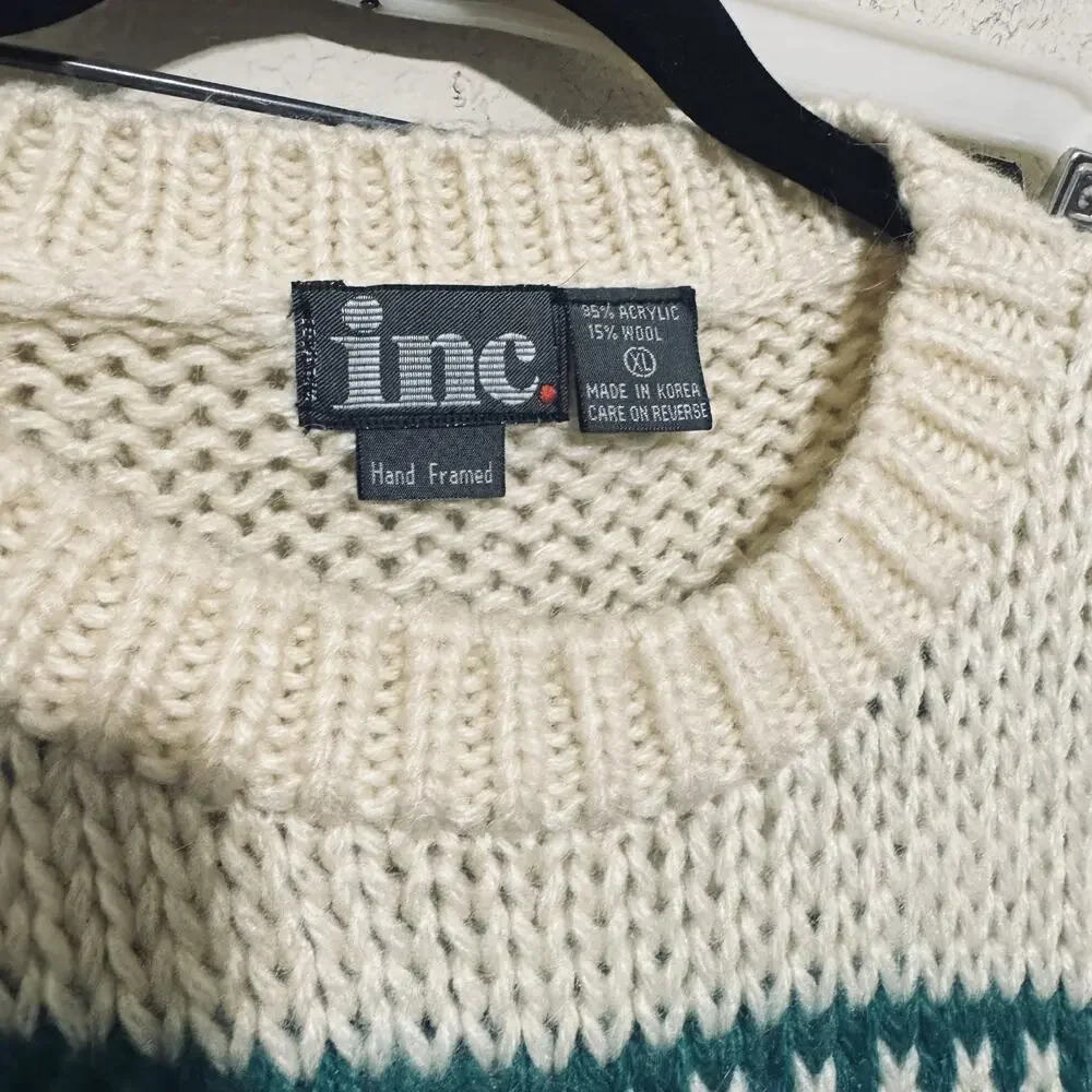 Vintage 80s INC Macy's wool blend sweater hand framed mens XL Chunky fair isle